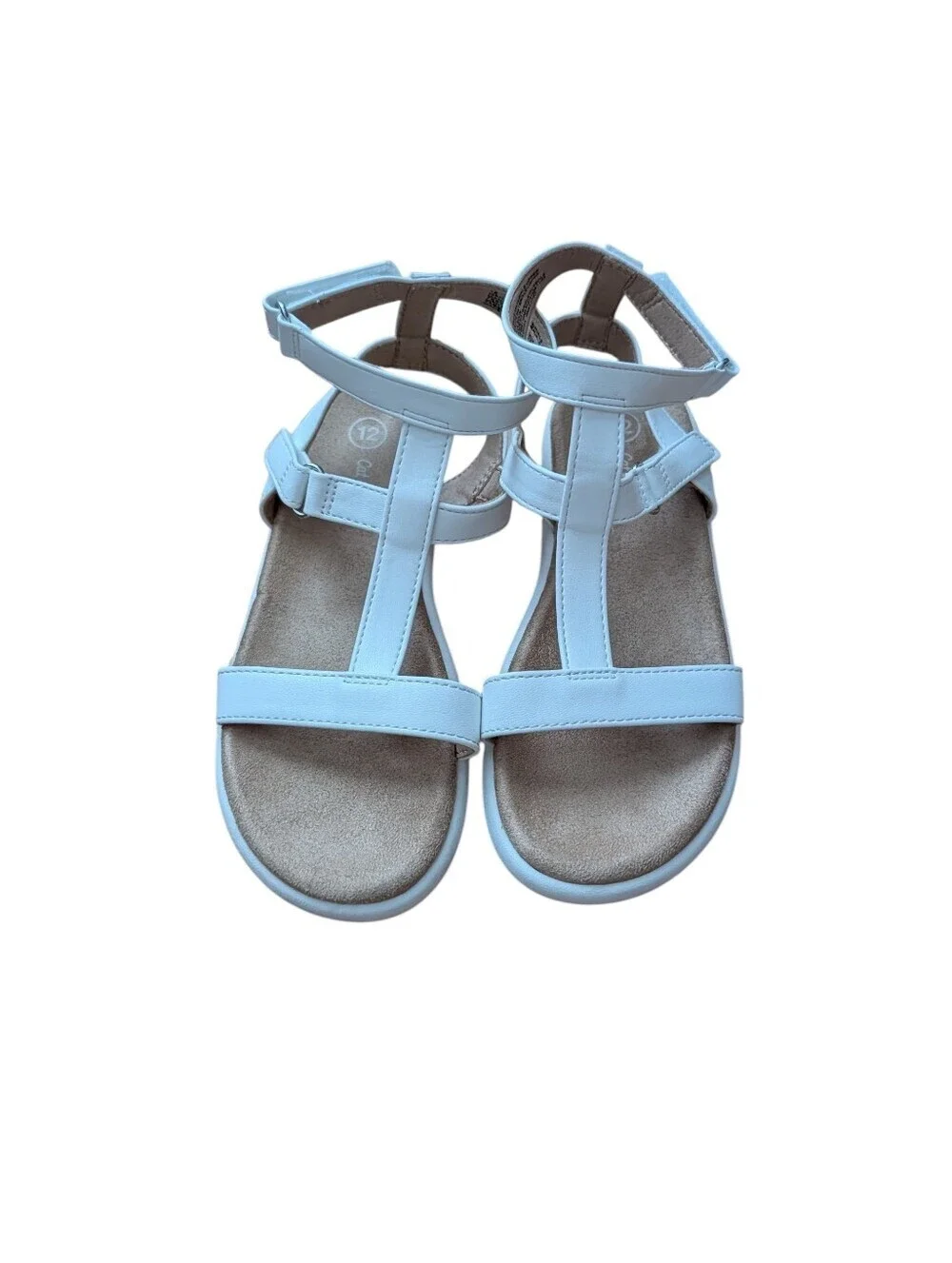Cat & Jack White Girls T-Strap Buckle Leather Sandals Size 12